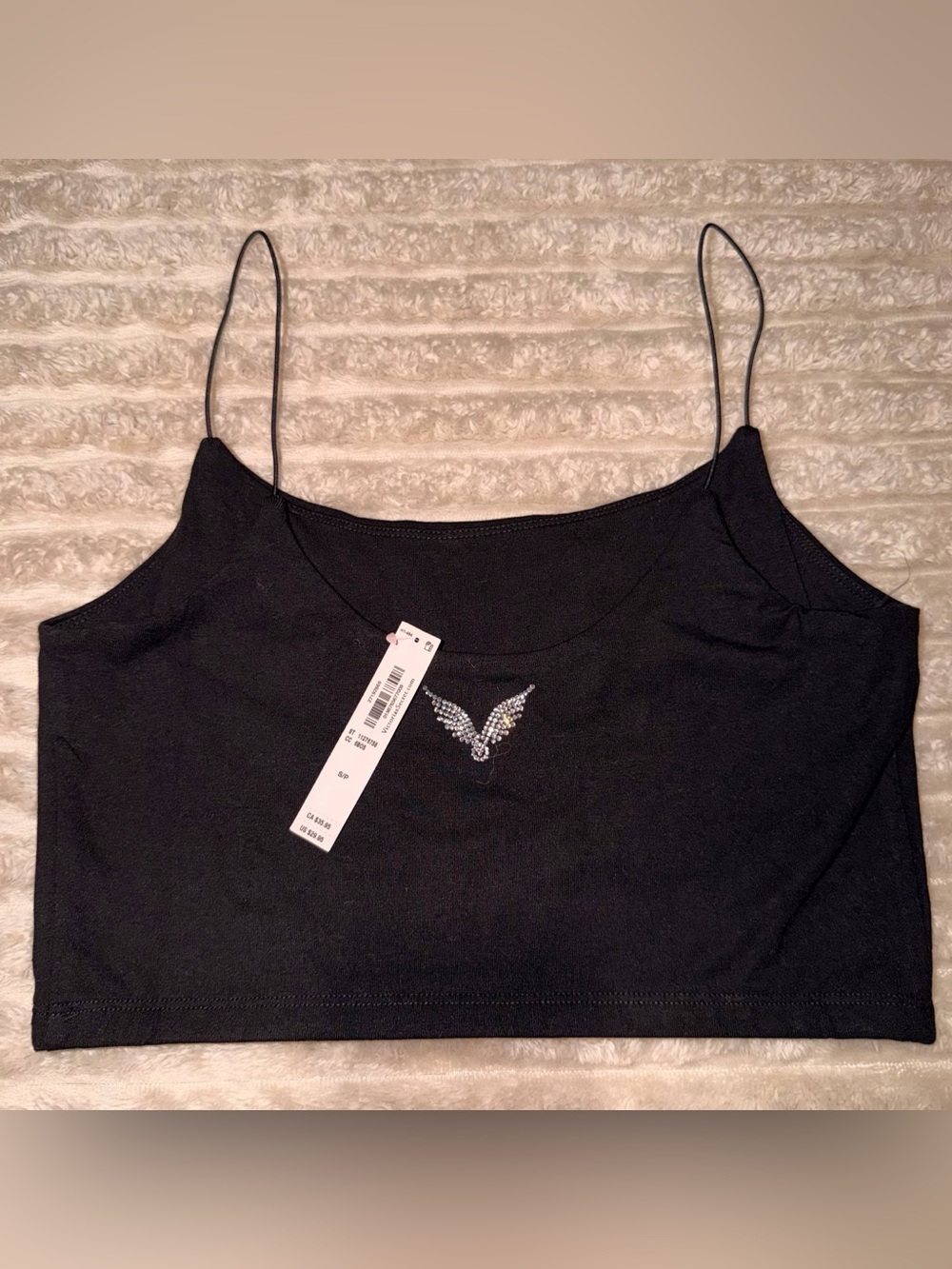 Victoria's Secret Black Slim-Strap Crop Camisole with Rhinestone design